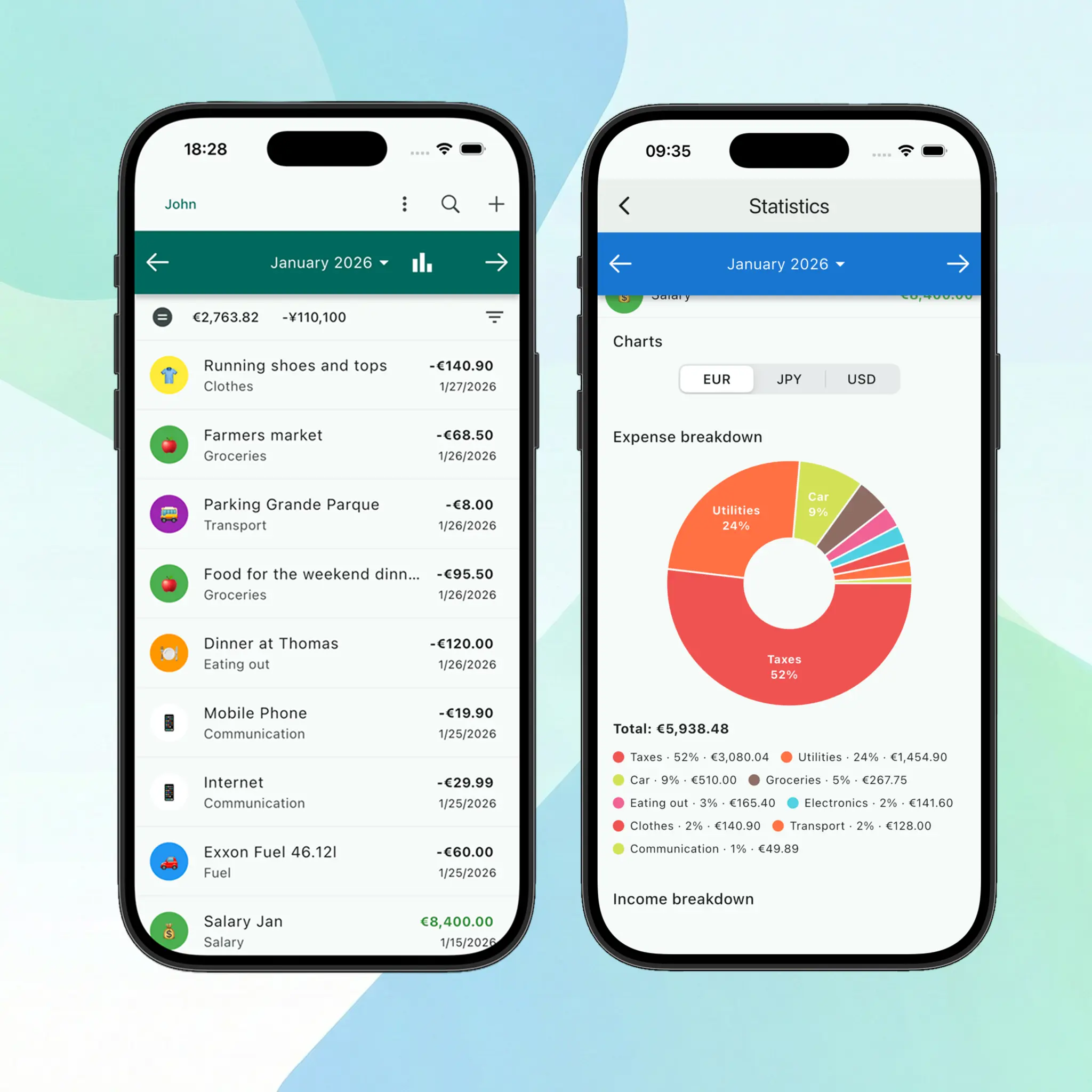 Expense Hunter app showing transaction on mobile